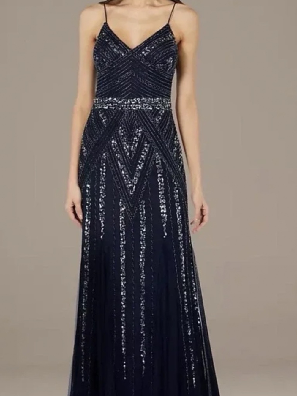 Marina Navy Long Beaded Gown - Sz 6